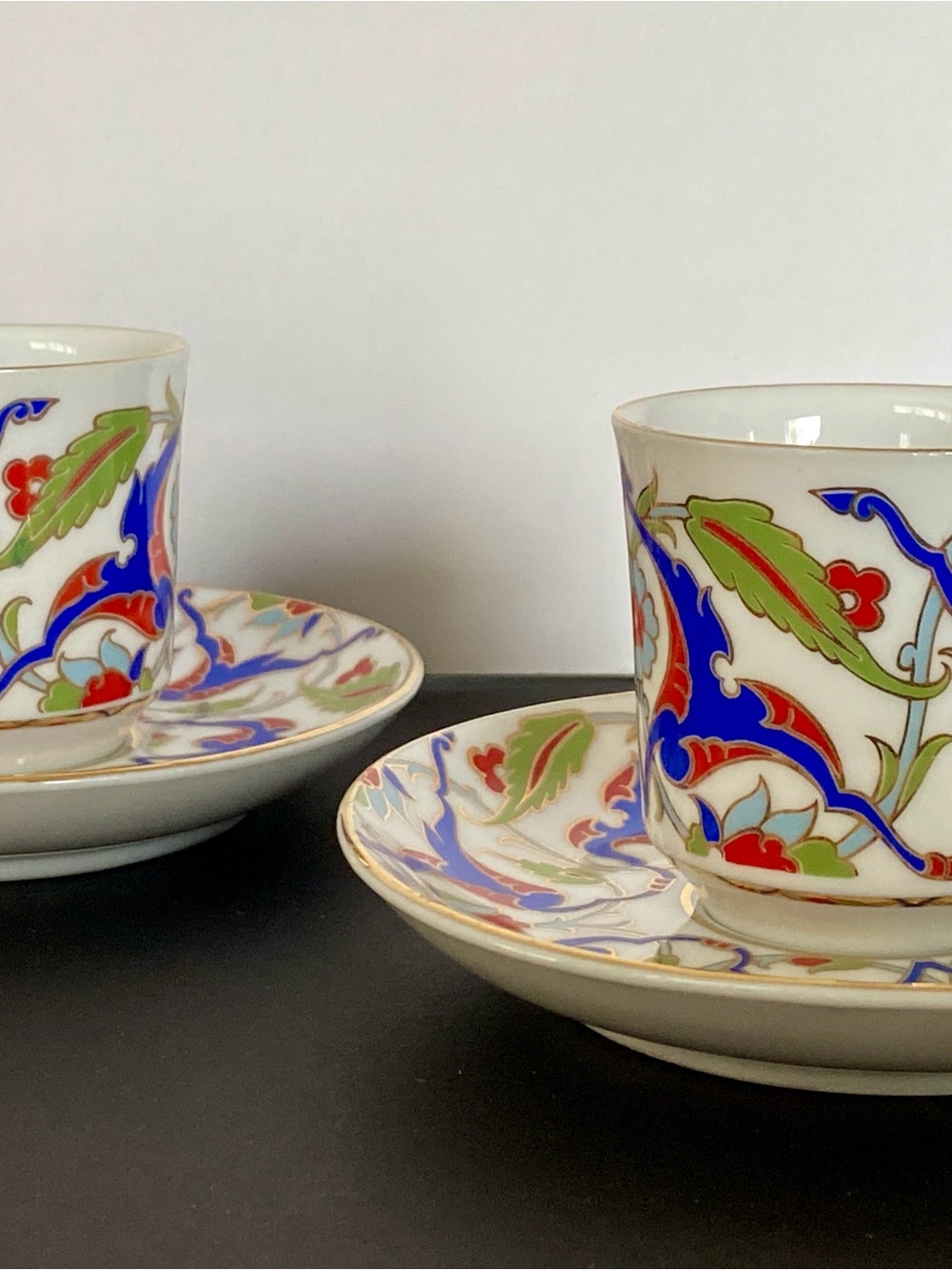 Hand-Painted Floral Porcelain Espresso Cup and Saucer Set - Multicolor
